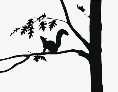 黑白插图小松鼠与树枝免抠 黑白插图小松鼠与树枝免抠