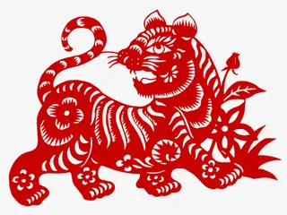 红色剪纸老虎可爱喜庆过年免抠