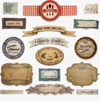 矢量欧式复古做旧标签纸片卡片英免抠