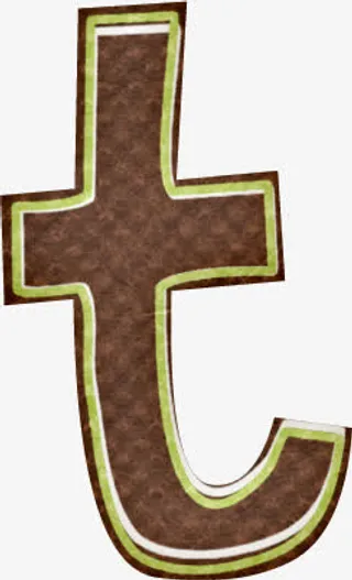 棕色真皮底纹金色描边英文字母t免抠