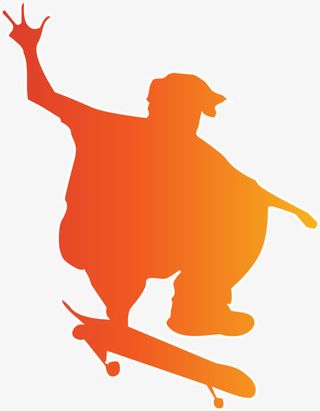 橙色渐变滑板青年免抠