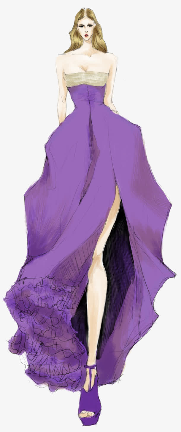 高端女式晚礼服插画免抠