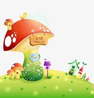 手绘卡通蘑菇房免抠