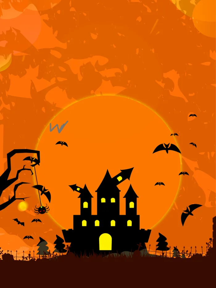 万圣节蝙蝠城堡树枝蜘蛛高清