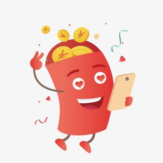 卡通版开心自拍的红包免抠