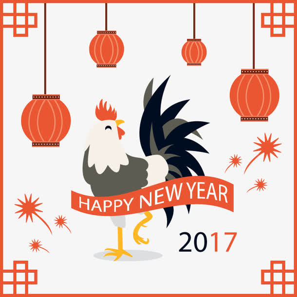 新年剪纸大公鸡免抠