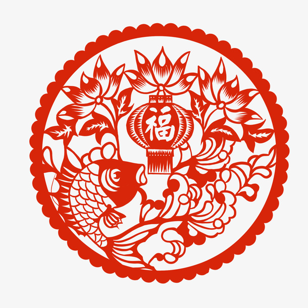 中国传统元素 剪纸福免抠