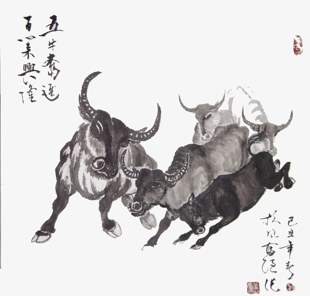 免抠牛装饰水墨画免抠