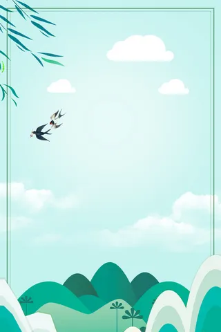 手绘卡通清新春天草地出游踏青燕子背景高清