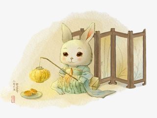 古风中秋玉兔赏灯免抠