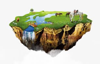 空中漂浮岛屿牧场素材免抠