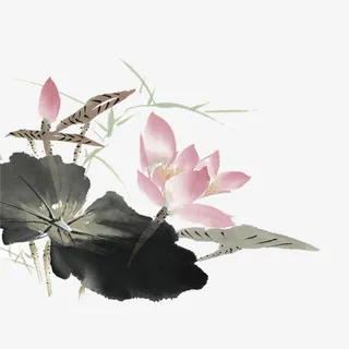 水墨荷花墨色荷叶白色荷花免抠