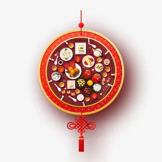 红色圆形年夜饭美食新年元素免抠