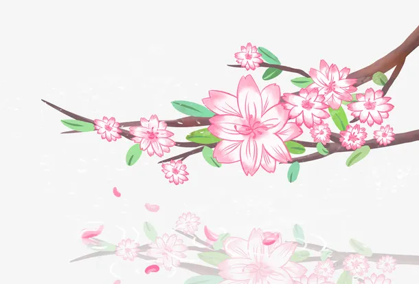 手绘装饰春天樱花素材免抠