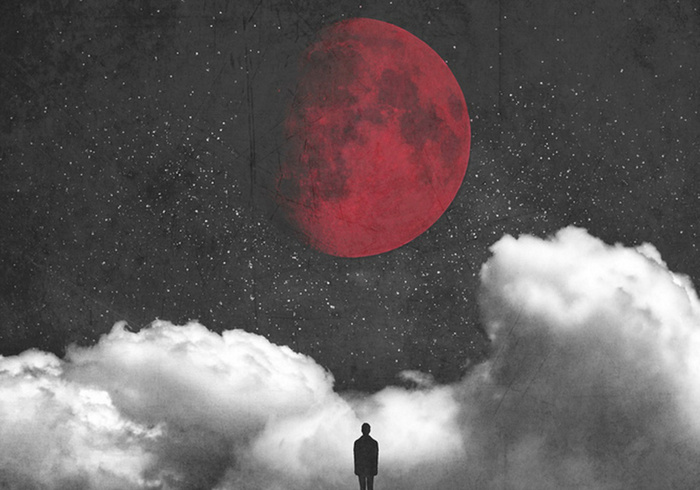 夜晚红色月亮背景高清