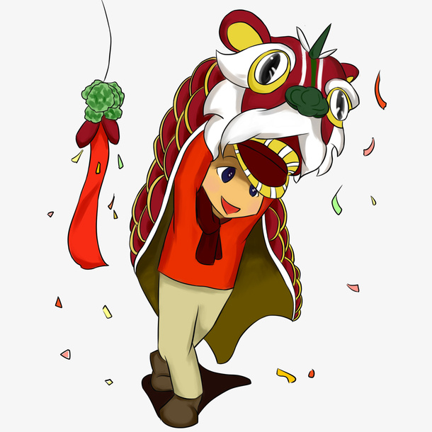 卡通新年舞狮人物免抠