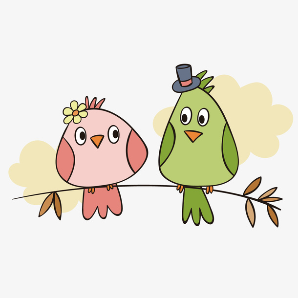 卡通树枝上的小鸟免抠