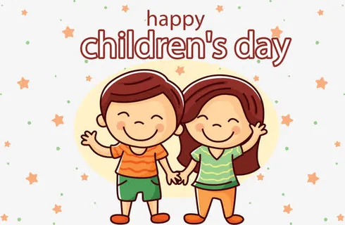 卡通牵手的男孩女孩免抠