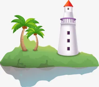 手绘春天清新灯塔免抠