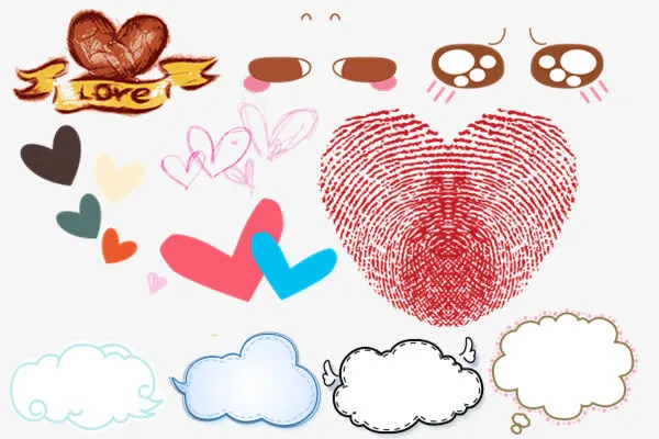 指纹红心 卡通白云 云朵免抠