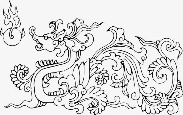 手绘龙凤纹样图免抠