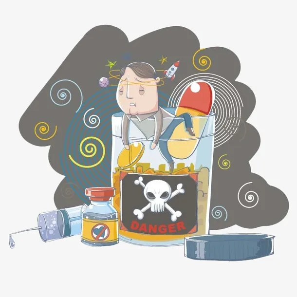 卡通眩晕的男人和药物免抠