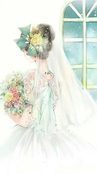 唯美手绘新娘花朵免抠