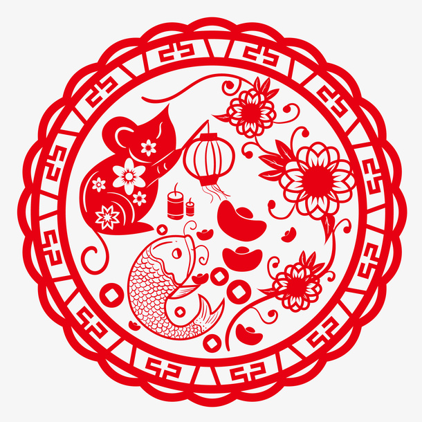 鼠年年年有余窗花免抠