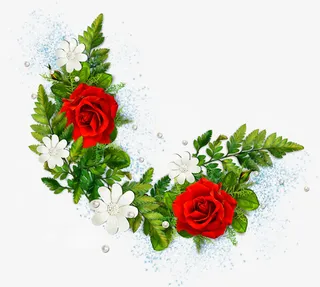 红花绿叶边角修饰png图片素材免抠