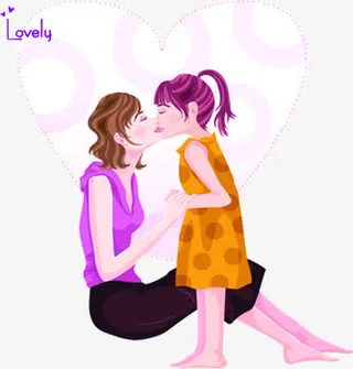 卡通梦幻手绘爱心母女人物免抠