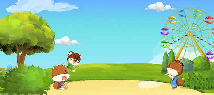 春天出游卡通童趣蓝banner高清