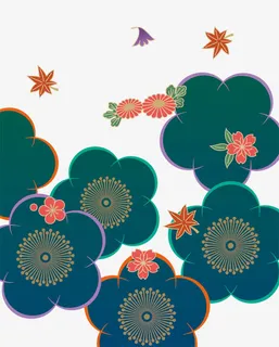 卡通手绘花朵枫叶底图免抠