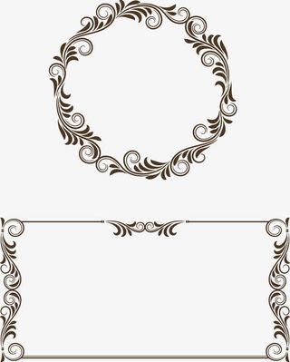 圆形和方形复古花边边框免抠