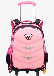 粉色时尚立体拉杆女生书包免抠