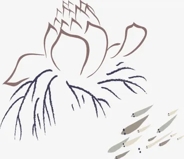 艺术小鱼荷花手绘免抠