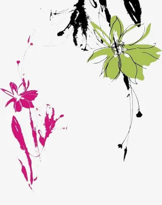 中国风格水墨花草花纹免抠