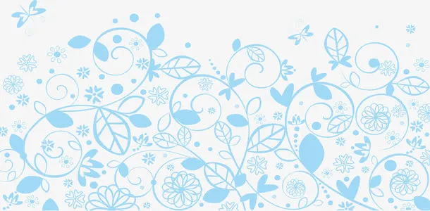 蓝色花草花纹免抠