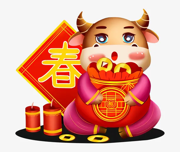 卡通春节牛吉祥物免抠