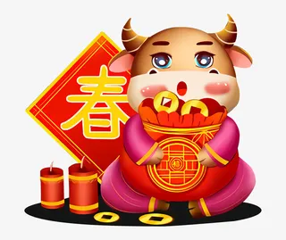 卡通春节牛吉祥物免抠