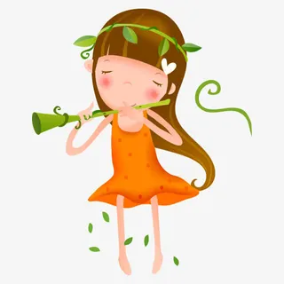 彩色春天吹笛子元素免抠