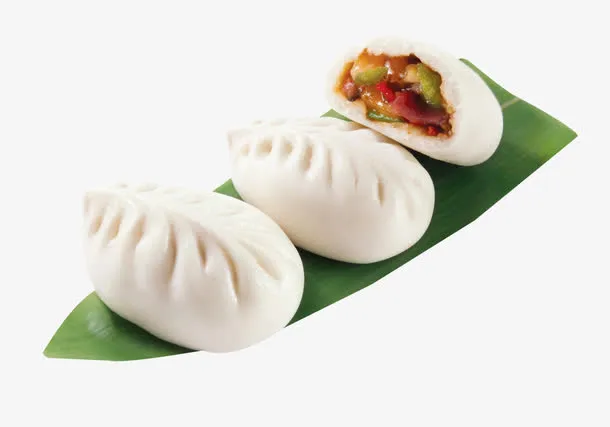 叶子上的包子面食实物素材免抠