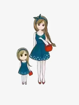 母女装手绘免抠