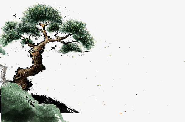 绿色中国风松树免抠