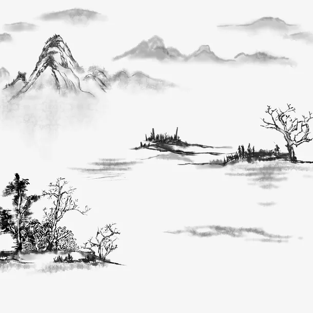 水墨山水通道元素免抠