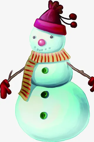 手绘粉帽子冬季雪人免抠