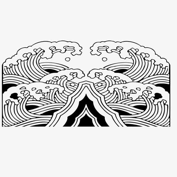 矢量海浪纹理黑色古典免抠