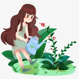 手绘女孩游玩春天免抠