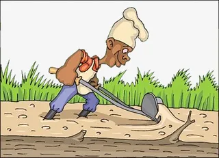 用农具耕作的农民卡通画免抠