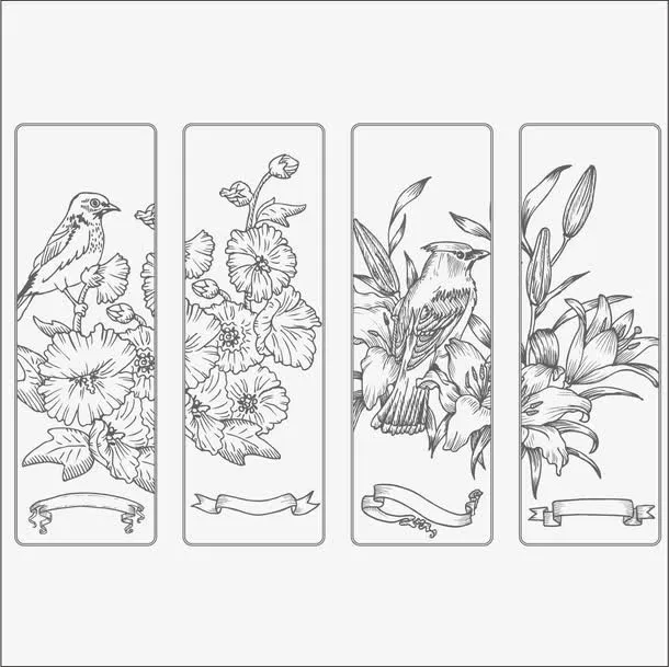 线描花鸟插画设计矢量素材免抠