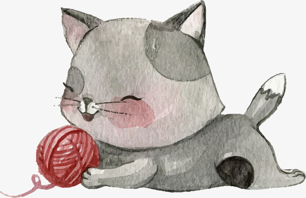 手绘趴着的灰色猫咪免抠